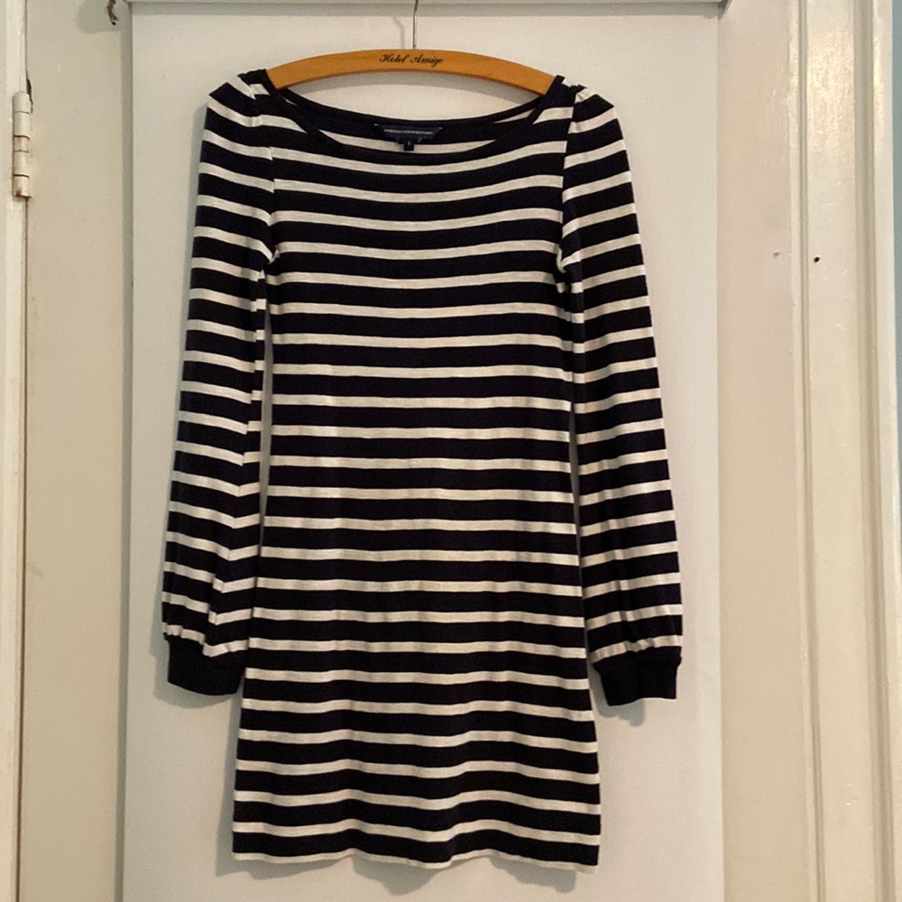 Black Striped French Connection Long Sleeve Dress, Size 2